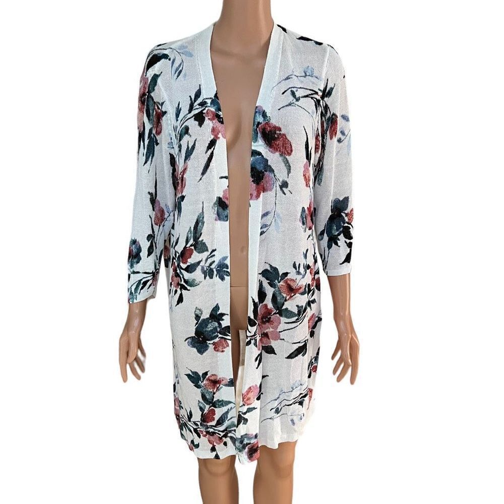 J. Jill Floral Print Duster Cardigan linen blends size LP